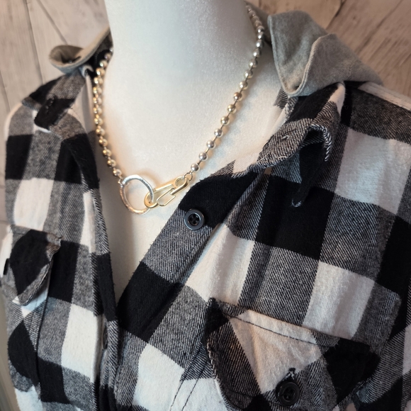 Plaid Button Down Shirt - Black and White - Picture 2 of 7